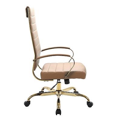 LeisureMod Benmar High-Back Leather Office Chair With Gold Frame