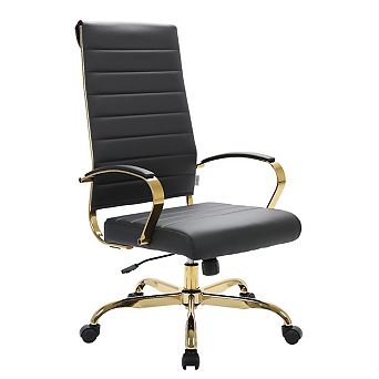 LeisureMod Benmar High-Back Leather Office Chair With Gold Frame