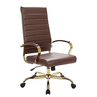 LeisureMod Benmar High-Back Leather Office Chair With Gold Frame
