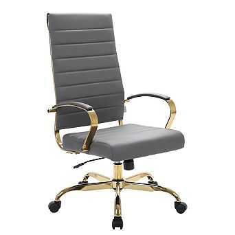 LeisureMod Benmar High-Back Leather Office Chair With Gold Frame