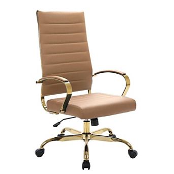 LeisureMod Benmar High-Back Leather Office Chair With Gold Frame