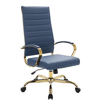 LeisureMod Benmar High-Back Leather Office Chair With Gold Frame