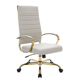 LeisureMod Benmar High-Back Leather Office Chair With Gold Frame