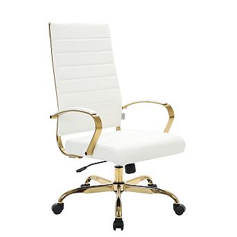 LeisureMod Benmar High-Back Leather Office Chair With Gold Frame