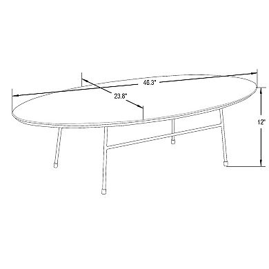 LeisureMod Rossmore Oval Coffee Table White Powder Coated Steel Frame