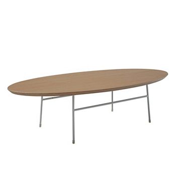 LeisureMod Rossmore Oval Coffee Table White Powder Coated Steel Frame