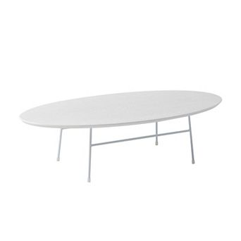 LeisureMod Rossmore Oval Coffee Table White Powder Coated Steel Frame