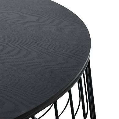 LeisureMod Runswick Modern Wood Top Coffee Table With Metal Base