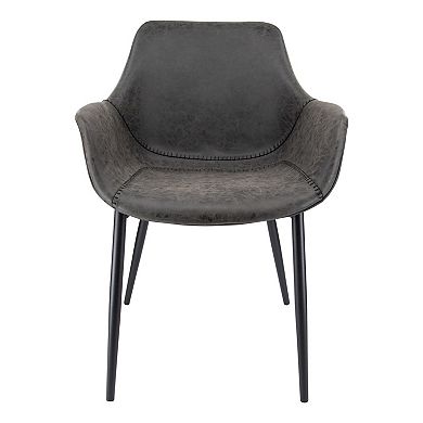 LeisureMod Markley Modern Leather Dining Arm Chair With Metal Legs Set of 2