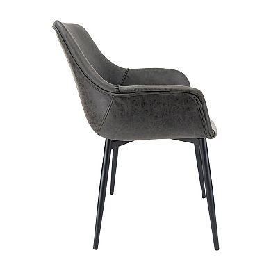 LeisureMod Markley Modern Leather Dining Arm Chair With Metal Legs Set of 2