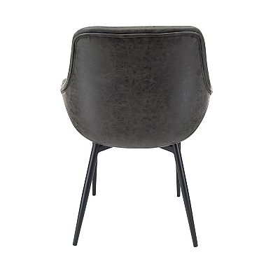 LeisureMod Markley Modern Leather Dining Arm Chair With Metal Legs Set of 2