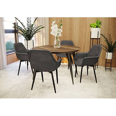 LeisureMod Markley Modern Leather Dining Arm Chair With Metal Legs Set of 2