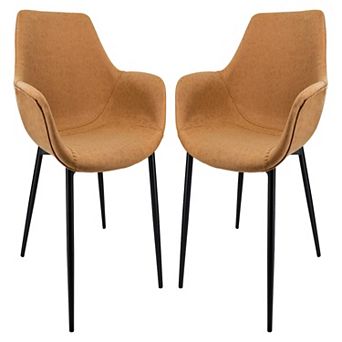 LeisureMod Markley Modern Leather Dining Arm Chair With Metal Legs Set of 2