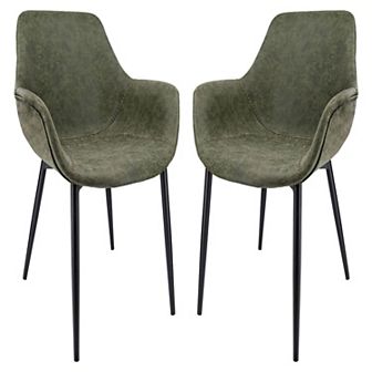 LeisureMod Markley Modern Leather Dining Arm Chair With Metal Legs Set of 2