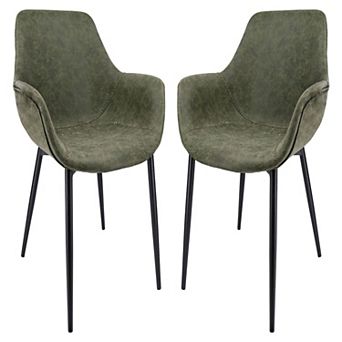 LeisureMod Markley Modern Leather Dining Arm Chair With Metal Legs Set of 2