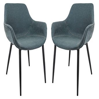 LeisureMod Markley Modern Leather Dining Arm Chair With Metal Legs Set of 2