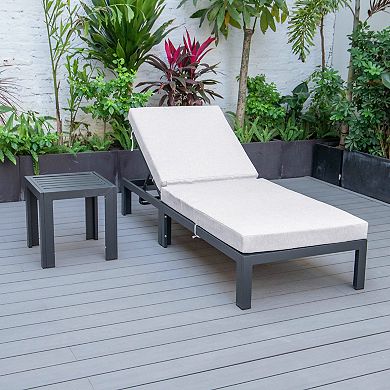 LeisureMod Chelsea Modern Outdoor Chaise Lounge Chair With Side Table & Cushions