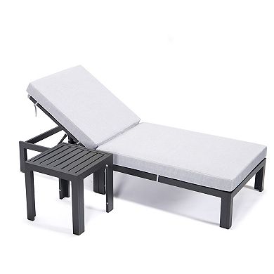 LeisureMod Chelsea Modern Outdoor Chaise Lounge Chair With Side Table & Cushions