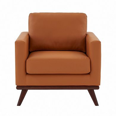 LeisureMod Chester Modern Faux Leather Accent Arm Chair with Birch Wood Legs and Square Arm Design