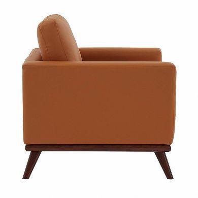 LeisureMod Chester Modern Faux Leather Accent Arm Chair with Birch Wood Legs and Square Arm Design