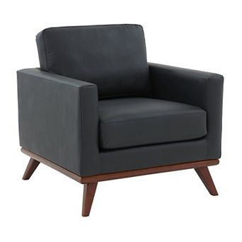 LeisureMod Chester Modern Faux Leather Accent Arm Chair with Birch Wood Legs and Square Arm Design
