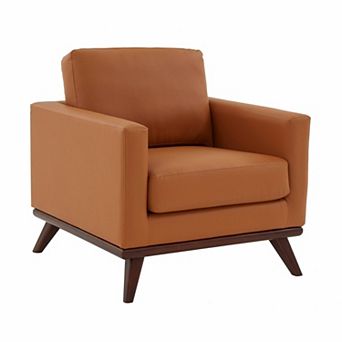 LeisureMod Chester Modern Faux Leather Accent Arm Chair with Birch Wood Legs and Square Arm Design