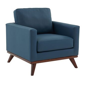 LeisureMod Chester Modern Faux Leather Accent Arm Chair with Birch Wood Legs and Square Arm Design