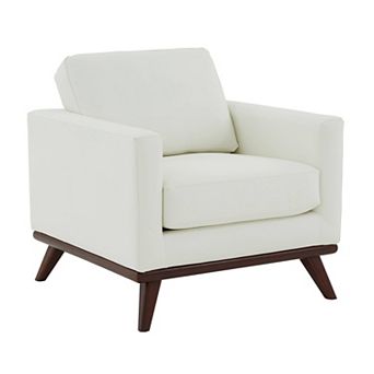 LeisureMod Chester Modern Faux Leather Accent Arm Chair with Birch Wood Legs and Square Arm Design