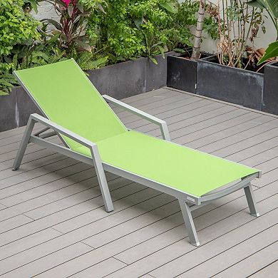 LeisureMod Marlin Patio Chaise Lounge Chair With Armrests in Grey Aluminum Frame