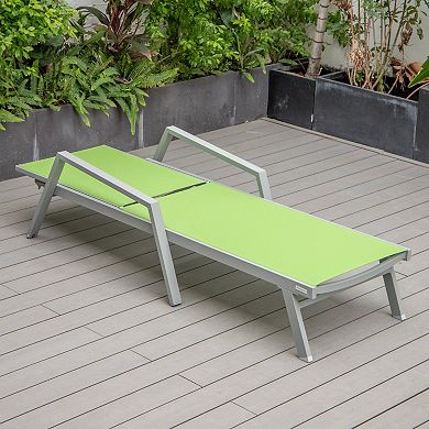 LeisureMod Marlin Patio Chaise Lounge Chair With Armrests in Grey Aluminum Frame