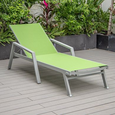 LeisureMod Marlin Patio Chaise Lounge Chair With Armrests in Grey Aluminum Frame