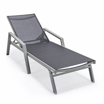 LeisureMod Marlin Patio Chaise Lounge Chair With Armrests in Grey Aluminum Frame