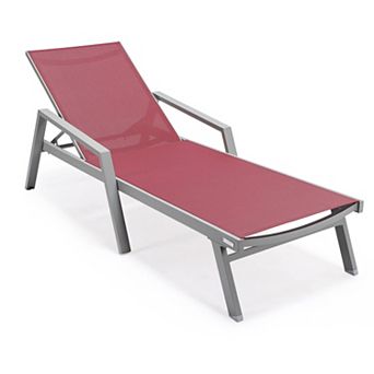 LeisureMod Marlin Patio Chaise Lounge Chair With Armrests in Grey Aluminum Frame