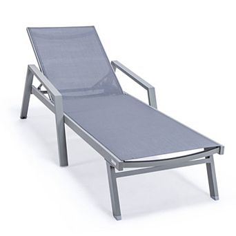LeisureMod Marlin Patio Chaise Lounge Chair With Armrests in Grey Aluminum Frame