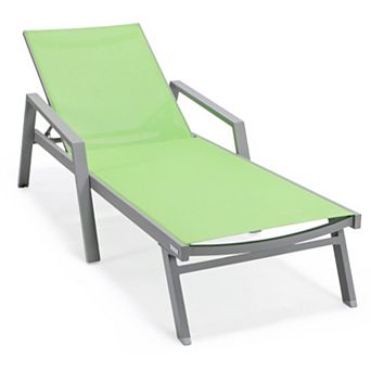 LeisureMod Marlin Patio Chaise Lounge Chair With Armrests in Grey Aluminum Frame