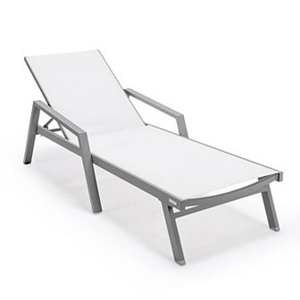 LeisureMod Marlin Patio Chaise Lounge Chair With Armrests in Grey Aluminum Frame