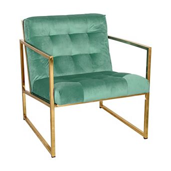 LeisureMod Lexington Tufted Velvet Accent Armchair With Gold Frame