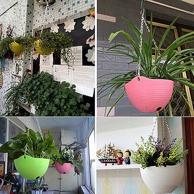 6pcs Yellow Plastic Hanging Flower Pot Plant Planter Basket Home Garden