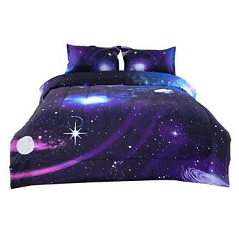 3 pc Galaxies Purple Comforter All-season Down Quilted Duvet