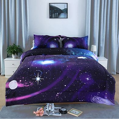 3pcs Galaxies Purple Comforter All-season Down Quilted Duvet