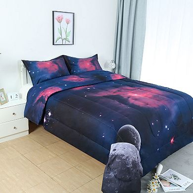 3pcs Galaxies Fuchsia Comforter All-season Down Quilted Duvet