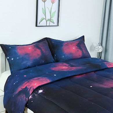 3pcs Galaxies Fuchsia Comforter All-season Down Quilted Duvet