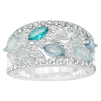 City Luxe Silver Tone Cubic Zirconia Marquise Blue Tonal Ring