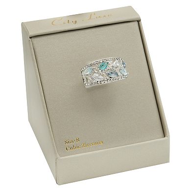 City Luxe Silver Tone Cubic Zirconia Marquise Blue Tonal Ring