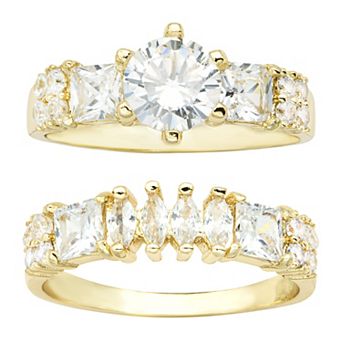 City Luxe 2 pc Gold Tone Clear Cubic Zirconia Round & Marquise Engagement Ring Set