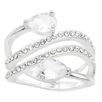 City Luxe Silver Tone Clear Cubic Zirconia Double Banded Ring
