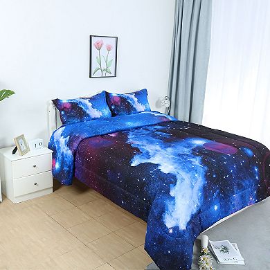 3pcs Galaxies Dark Blue Comforter All-season Down Quilted Duvet