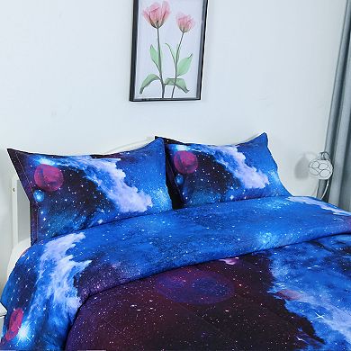 3pcs Galaxies Dark Blue Comforter All-season Down Quilted Duvet