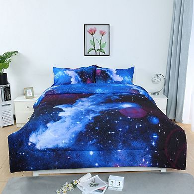 3pcs Galaxies Dark Blue Comforter All-season Down Quilted Duvet