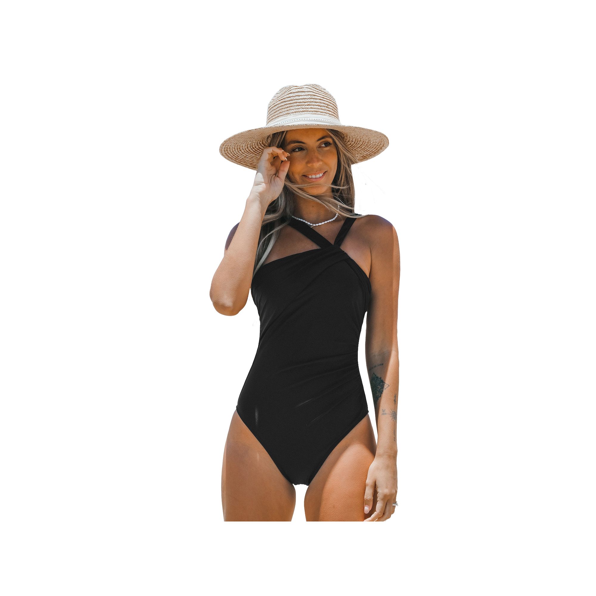 Womens Cupshe Tummy Control One-Piece Swimsuit, Size: Large, Black